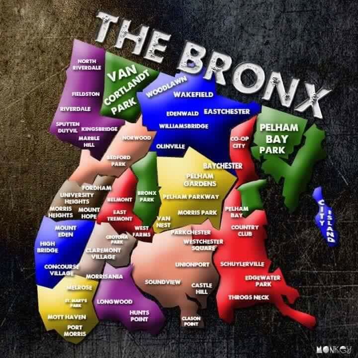 Map of all 12 Bronx community districts